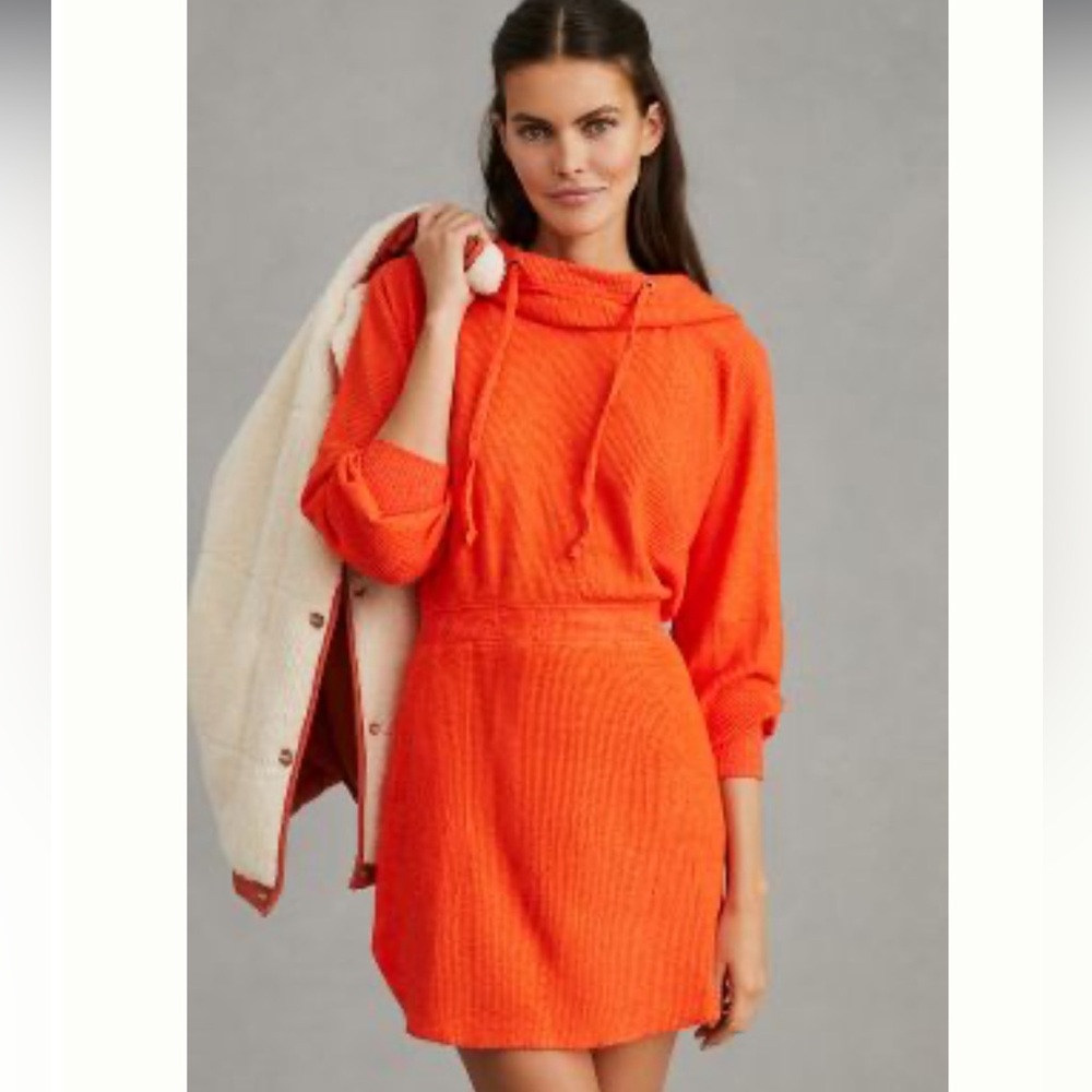 NWT Anthropologie red/orange mini hoodie sweater dress, daily practice line